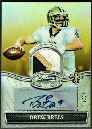 Drew Brees 2010 Bowman Sterling Gold Refractor 3 - Color Patch Auto /25 Awesome