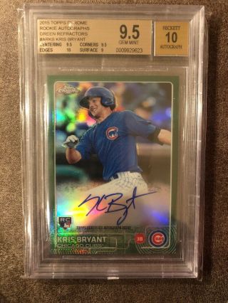 2015 Topps Chrome Kris Bryant Green Refractor /99 Rookie Auto Bgs 9.  5/10