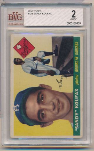 1955 Topps Sandy Koufax 123 Bgs 2 Good Brooklyn Dodgers Hof C7333