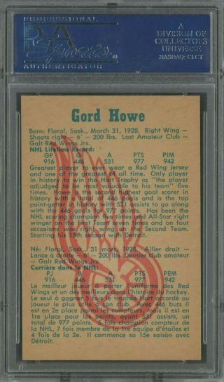 1960 Parkhurst Hockey 20 Gordie Howe Detroit Red Wings HOF PSA 8 NM - MT 2