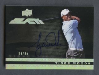 2013 Ud Black Signatures Golf Tiger Woods On Card Auto 9/65