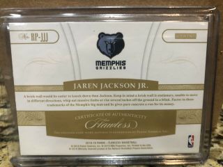 JAREN JACKSON JR.  2018 - 19 Panini Flawless Rookie Patch Ruby 1/15 Letter RC 1/1? 2
