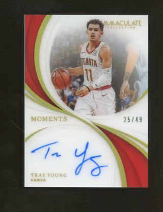 2018 - 19 Immaculate Moments Trae Young Hawks Rc Rookie Auto 25/49
