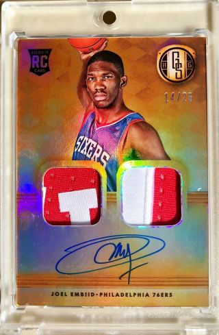 2014 - 15 Gold Standard Joel Embiid Rc Rookie Dual Patch Auto /25 Rpa
