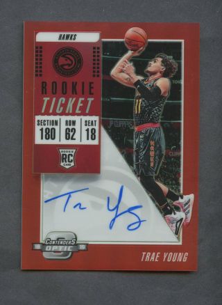 2018 - 19 Contenders Optic Rookie Ticket Red Trae Young Hawks Rc Auto 100/149