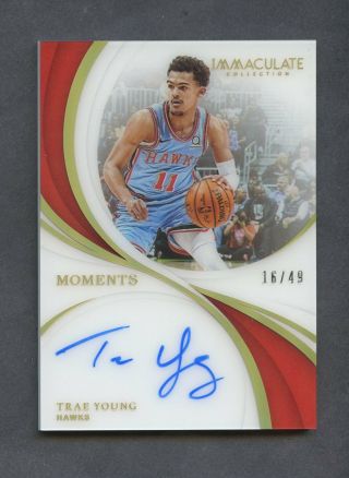 2018 - 19 Immaculate Moments Trae Young Hawks Rc Rookie Auto /49