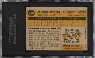 1960 Topps Mickey Mantle 350 SGC 3 VG (PWCC) 2