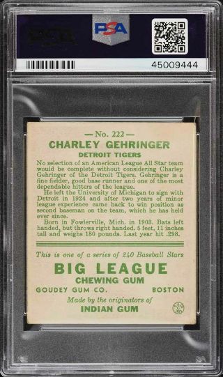 1933 Goudey Charley Gehringer 222 PSA 4.  5 VGEX,  (PWCC) 2