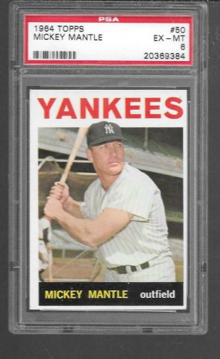 1964 Topps 50 Mickey Mantle Yankees Psa 6 Ex - Mt