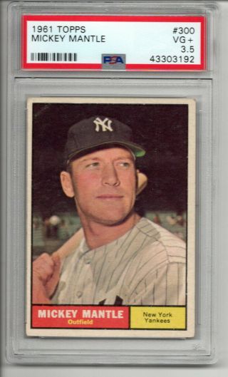 Mickey Mantle 1961 Topps 300 York Yankees Graded Psa 3.  5