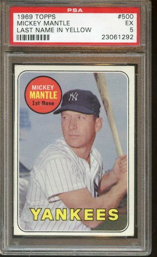 1969 Topps Baseball Card 500 Mickey Mantle York Yankees Psa 5 Ex