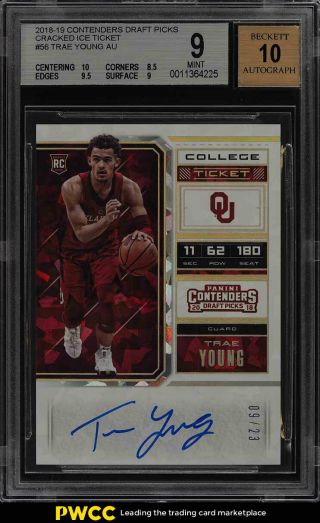 2018 Panini Contenders Dp Cracked Ice Trae Young Rookie Rc Auto /23 Bgs 9 (pwcc)