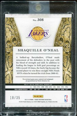 Shaquille O ' Neal 2013 - 14 Crown Royale Silhouettes Jersey Patch Auto Lakers /35 2