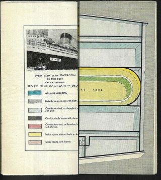 1937 S.  S.  NORMANDIE Cabin Class Deck Plans by The French Line (center - stapled) 3