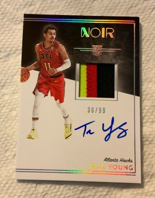 2018 - 19 Panini Noir Color Trae Young Rookie Patch Auto Hawks Rpa Rc 36/99