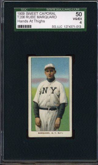 1909 T206 Sweet Caporal Rube Marquard - Hands At Sides - Rookie - Sgc 50 / 4