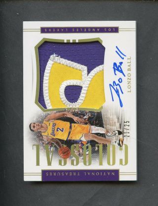 2018 - 19 National Treasures Colossal Lonzo Ball 3 - Color Patch Auto 21/25