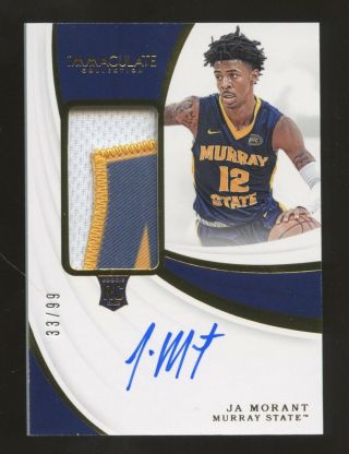 2019 - 20 Immaculate Collegiate Ja Morant Murray State Rpa Rc Patch Auto 33/99