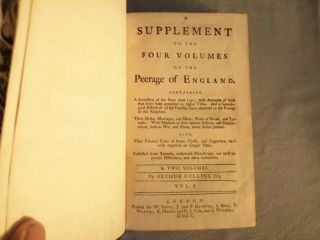 A Supplement To The Four Vols Of The Peerage Of England In 2 Vols 1750,  By.