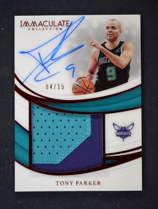 2018 - 19 Immaculate Premium Patch Red Auto Pp - Tpk Tony Parker /15