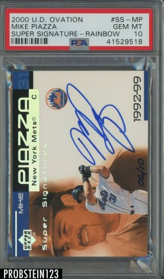 2000 Upper Deck Ovation Rainbow Mike Piazza Signed Auto 6/10 Mets Psa 10