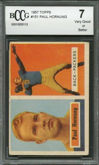 1957 Topps 151 Paul Hornung Green Bay Packers Rookie Card Bgs Bccg 7