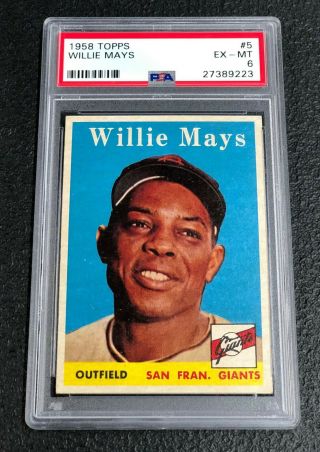 San Francisco Giants Willie Mays 1958 Topps 5 Psa 6 Ex - Mt