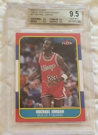 2006 - 07 Fleer 57 Michael Jordan " 86 - 87 20th Anniversary " Bgs Quad 9.  5 Gem
