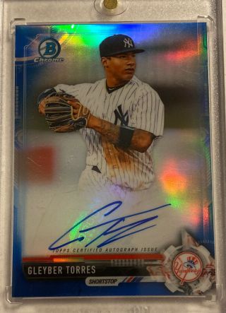 2017 Bowman Chrome Blue Refractor Gleyber Torres Rookie Rc Auto /150 Yankees