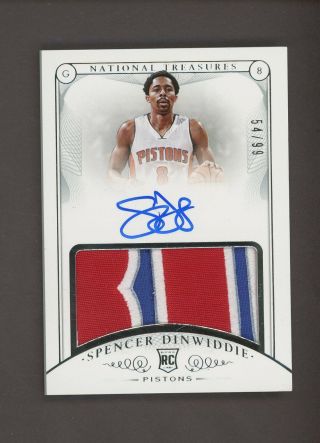 2014 - 15 National Treasures Spencer Dinwiddie Rpa Rc 3 - Color Patch Auto /99