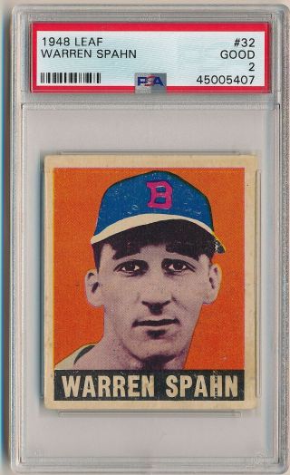 Warren Spahn 1948 Leaf Gum 32 Rc Rookie Graded Psa 2 Gd Boston Braves Hof