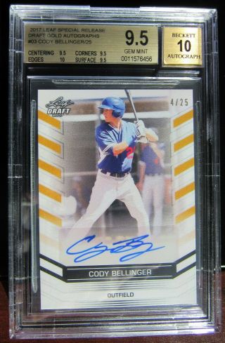 2017 Cody Bellinger Gold 4/25 Bgs 9.  5/10 Auto/autograph Rc Rare Rookie Card Hot