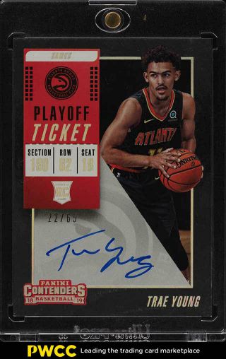 2018 Panini Contenders Playoff Ticket Trae Young Rookie Rc Auto /65 142 (pwcc)