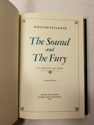 1977 Franklin Library Limited Edition The Sound And The Fury William Faulkner