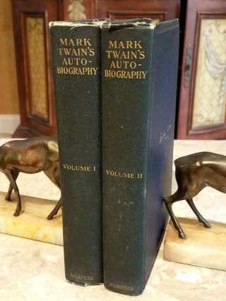 Mark Twain Autobiography Vol 1 & 2 Hardcover 1924 First Edition Harper & Bros