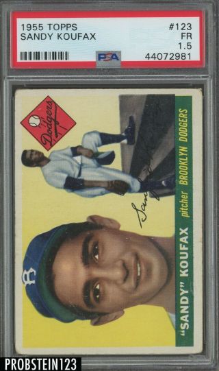1955 Topps 123 Sandy Koufax Brooklyn Dodgers Rc Rookie Hof Psa 1.  5 Centered