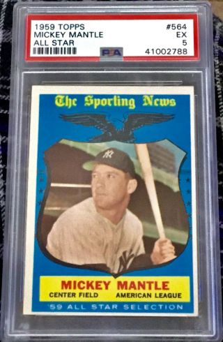 1959 Topps 564 Mickey Mantle All - Star (hof) N.  Y.  Yankees - Psa 5 Ex Sharp