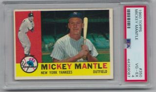 1960 Topps 350 Mickey Mantle Card Psa 4 Vg - Ex Mickeys For Charity