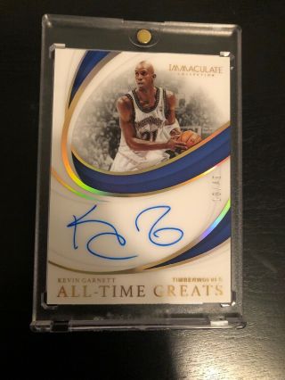 Kevin Garnett 2018 - 19 Immaculate All - Time Greats Acetate Auto On Card /49 Wolves