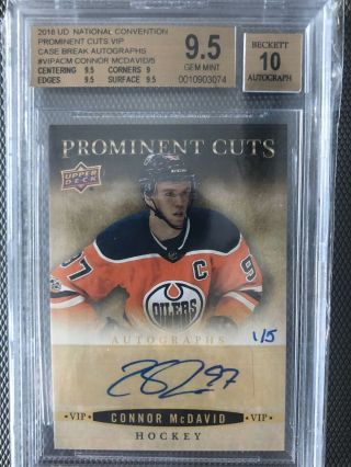 2018 UD NCC Prominent Cuts Connor Mcdavid On Card Auto /5 BGS 9.  5/10 Oilers MVP 2