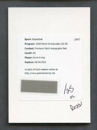 2018 - 19 Immaculate Premium Red Kyrie Irving Auto Redemption Card