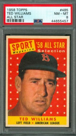 1958 Topps Ted Williams All - Star 485 Red Sox Psa 8 (nearmint -)