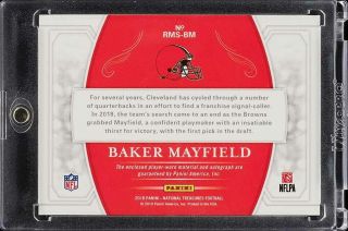 2018 National Treasures Holo Silver Baker Mayfield ROOKIE AUTO PATCH /25 (PWCC) 2