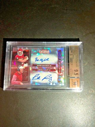 Baker Mayfield/lincoln Riley Connections Cracked Ice 1/23 Dual Auto 9.  5/10 Bgs