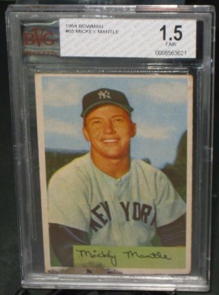 1954 Bowman Mickey Mantle Baseball Card Bvg 1.  5 Fair 65 York Yankees