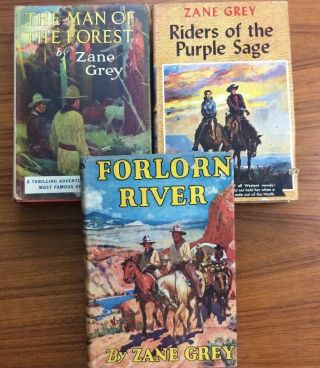 3 Books Vintage Zane Grey Man Of The Forest Forlorn River Hardback Dust Jacket