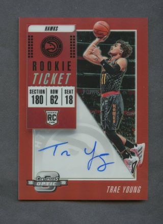 2018 - 19 Contenders Optic Rookie Ticket Red Trae Young Hawks Rc Auto 5/149