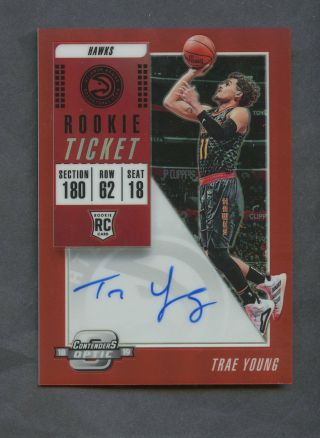 2018 - 19 Contenders Optic Rookie Ticket Red Trae Young Hawks Rc Auto 141/149