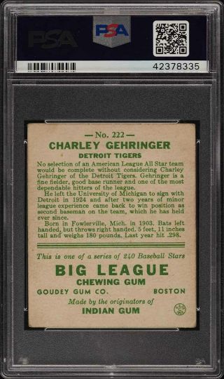 1933 Goudey Charley Gehringer 222 PSA 4 VGEX (PWCC) 2