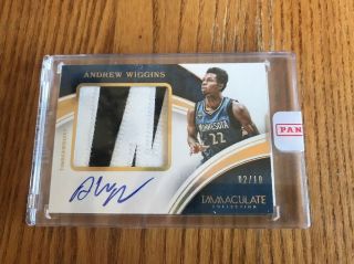 2015 - 16 Panini Immaculate Andrew Wiggins Logo Nameplate Patch Auto Gold /10